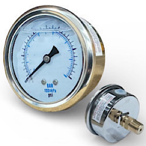1-1/2 Liquid Filled Gauge 0-100 PSI  Back Mount SS Case
