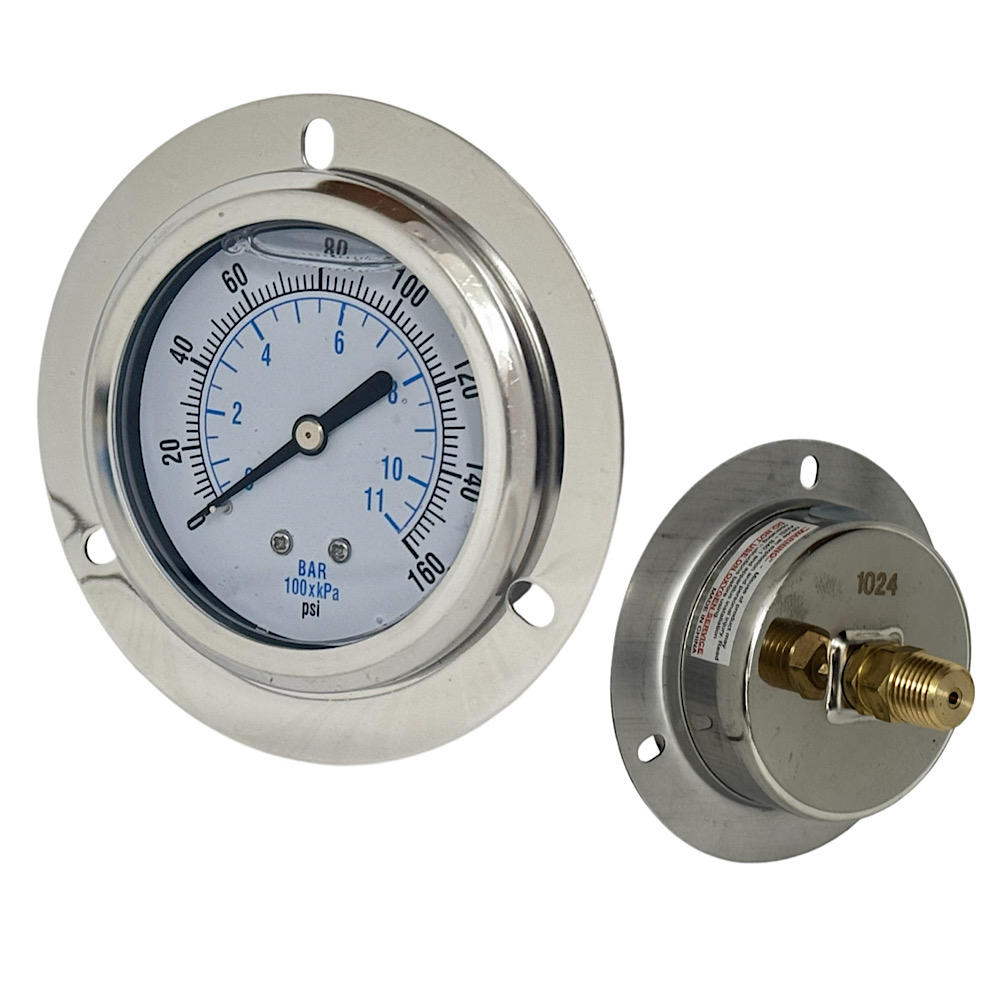 2-1/2 Liquid Filled Gauge 0-160 PSI Back Mount Flanged 