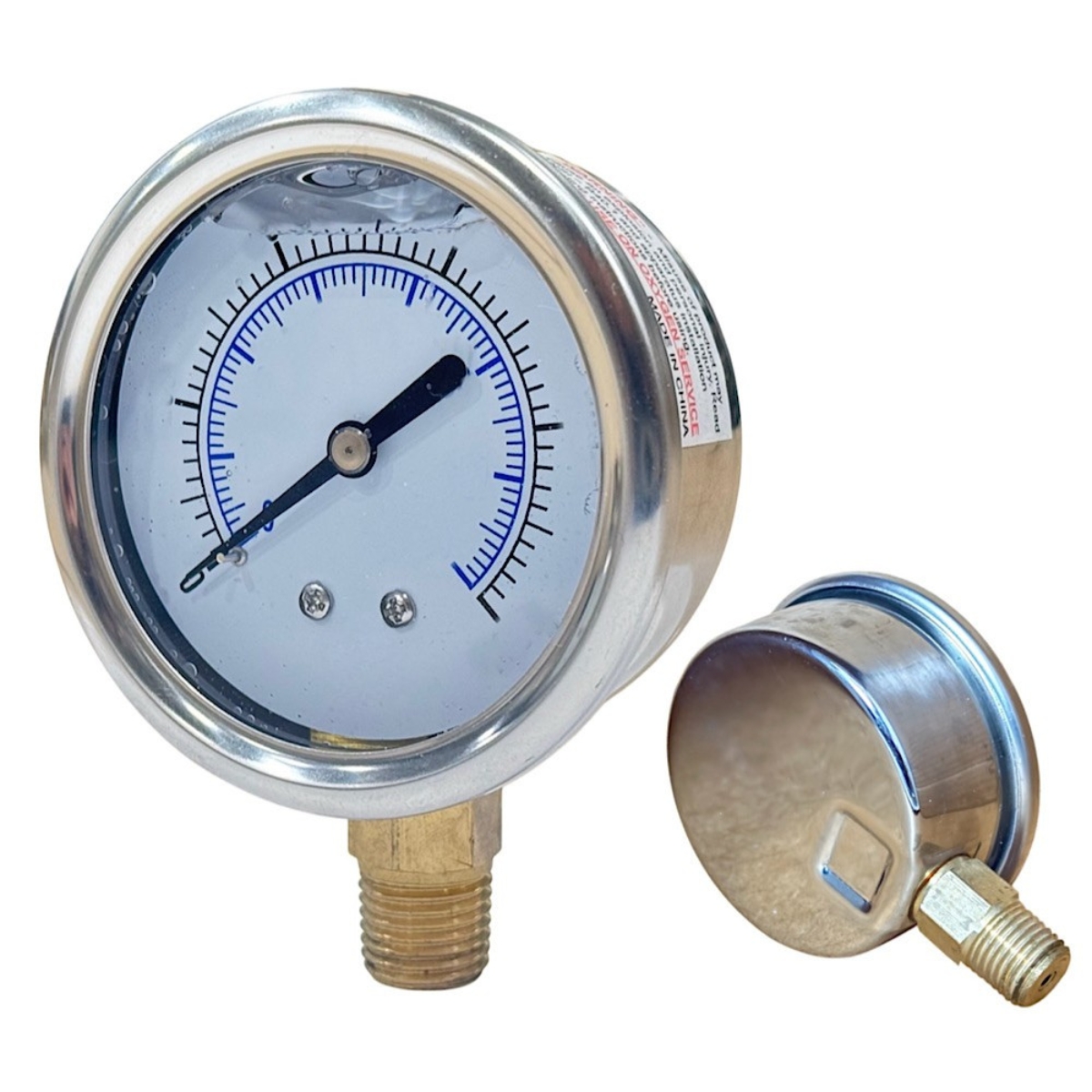 4" Liquid Filled Gauge    0-160 PSI Lower Mount SS Case