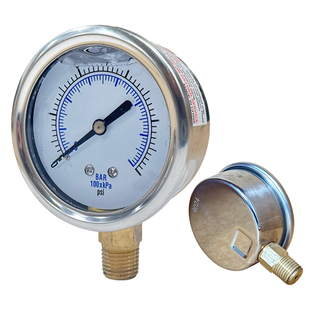 1-1/2 Liquid Filled Gauge    0-160 PSI Lower Mount SS Case