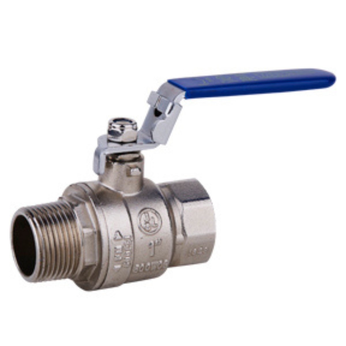 1" MPT x FPT Brass Ball Valve  Nickel-Plated w/Locking Handle 