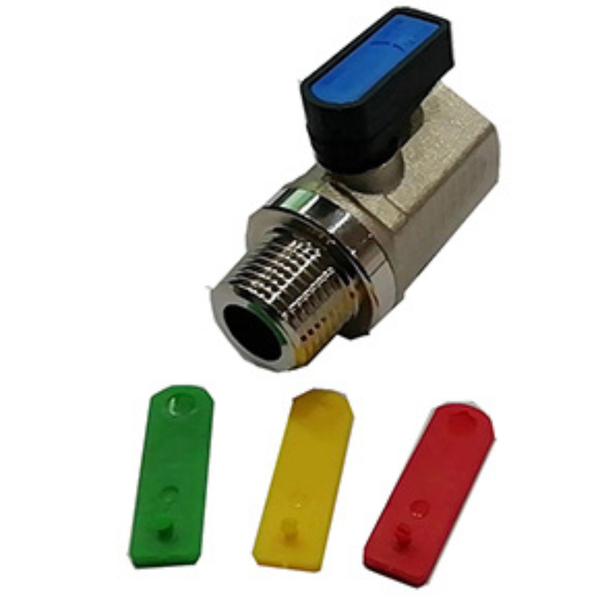 Mini Brass Ball Valve        
w/Handle Inserts 3/8 MPT x FPT 
Nickel-Plated  250 PSI CWP