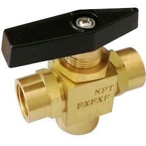 Product PMFT-25: 1/4" FPT 3-Way Brass PanelMount Ball Valve 1500 PSI