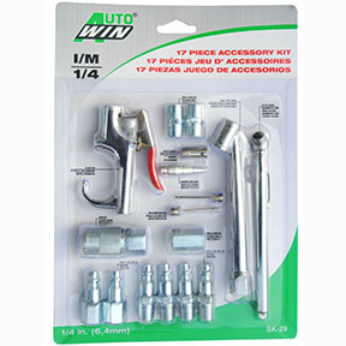 17pc. Blow Gun, Tire Gauge and
Steel Coupler Set